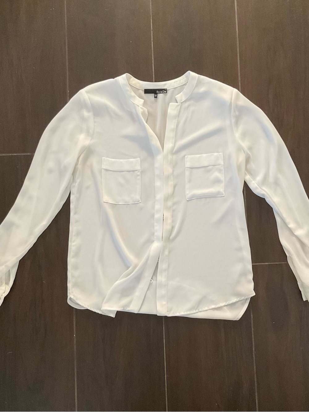 Ro and De White Split-Neck Long Sleeve Blouse